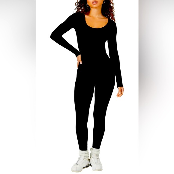 Forever 21 Black Long Sleeve Ribbed Jumpsuit - Picture 1 of 5